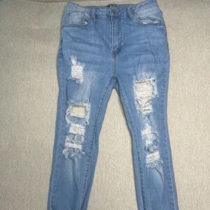 Medium Blue Ripped Skinny Jeans